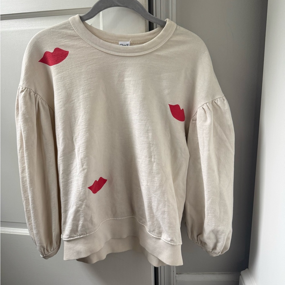 Clare V Cream Sweater with Red Lips